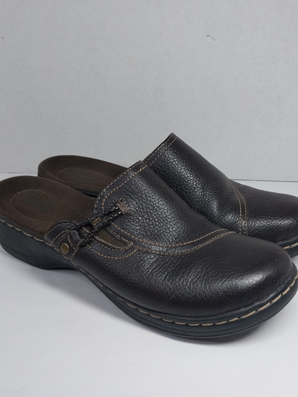 Clarks Bendables Womens Size 8.5 Brown Leather Whimsigoth Cottage Slip on Clogs
